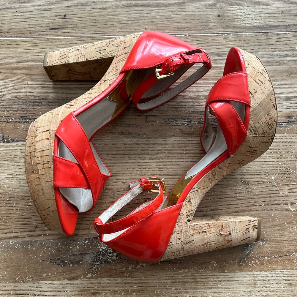 Micheal Kors Orange Leather Cork Heels